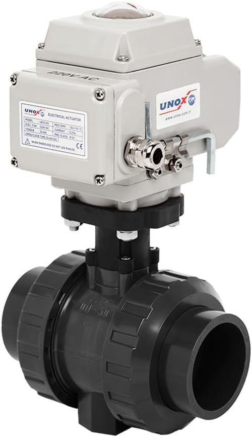 Unox 220V AC Electric Actuated Ø90 (3") U-PVC Ball Valve, Motorized Ball Valve For Water - PN16