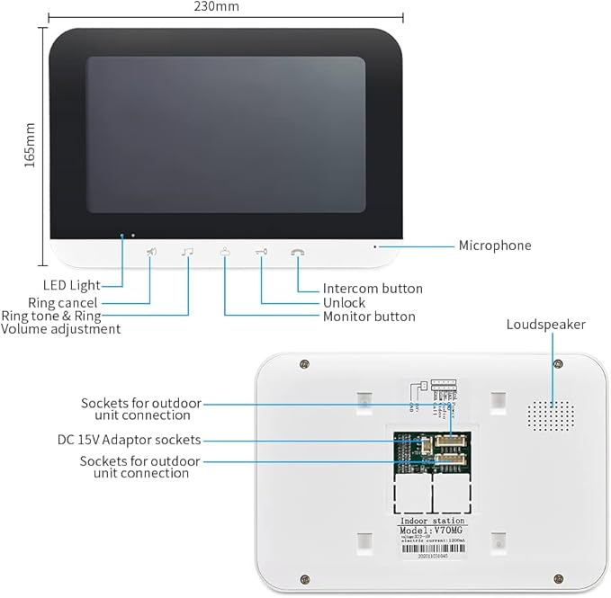 Video Intercom System, 7 Inch doorbell with Camera and Monitor, Video doorbell with IR-Cut Rainproof Outdoor Camera Visual Two-Way Intercom Audio Remote Unlock(1 Camera & 2 Monitors)