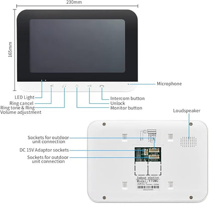 Video Intercom System, 7 Inch doorbell with Camera and Monitor, Video doorbell with IR-Cut Rainproof Outdoor Camera Visual Two-Way Intercom Audio Remote Unlock(1 Camera & 2 Monitors)