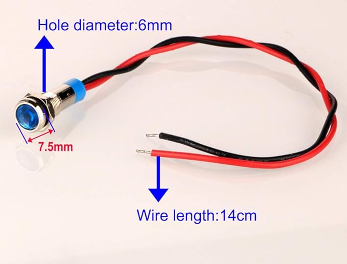 10pcs 6mm Waterproof Wired LED Indicator Light AC/DC 12-24V (Blue)