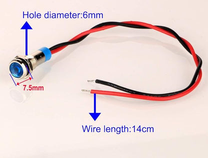 10pcs 6mm Waterproof Wired LED Indicator Light AC/DC 12-24V (Blue)