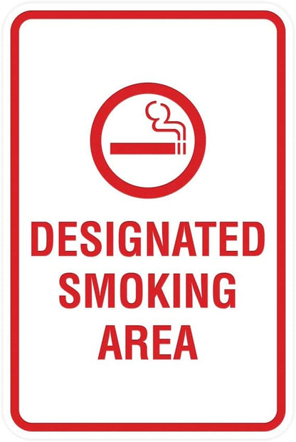 Signs ByLITA Portrait Round Designated Smoking Area Sign with Adhesive Tape, Mounts On Any Surface, Weather Resistant, Indoor/Outdoor Use (White/Red) - Small 2 Pack