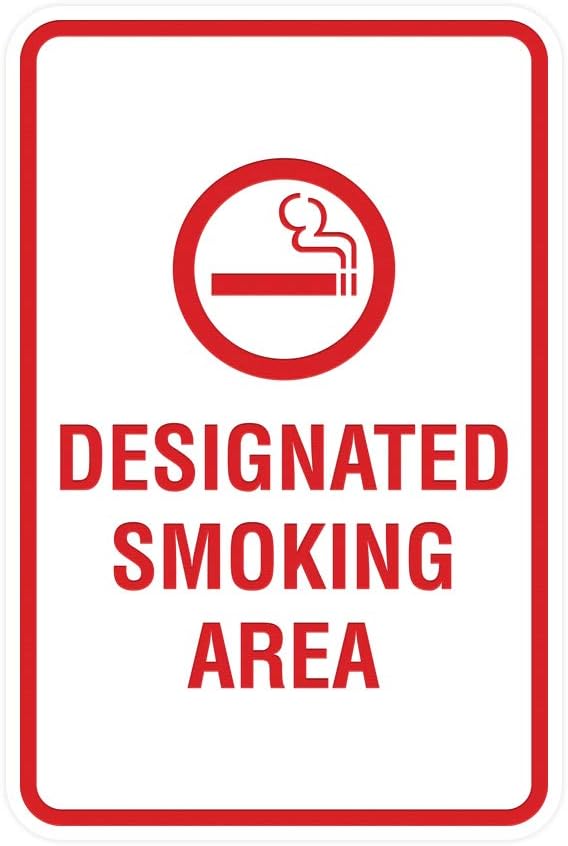 Signs ByLITA Portrait Round Designated Smoking Area Sign with Adhesive Tape, Mounts On Any Surface, Weather Resistant, Indoor/Outdoor Use (White/Red) - Medium 2 Pack