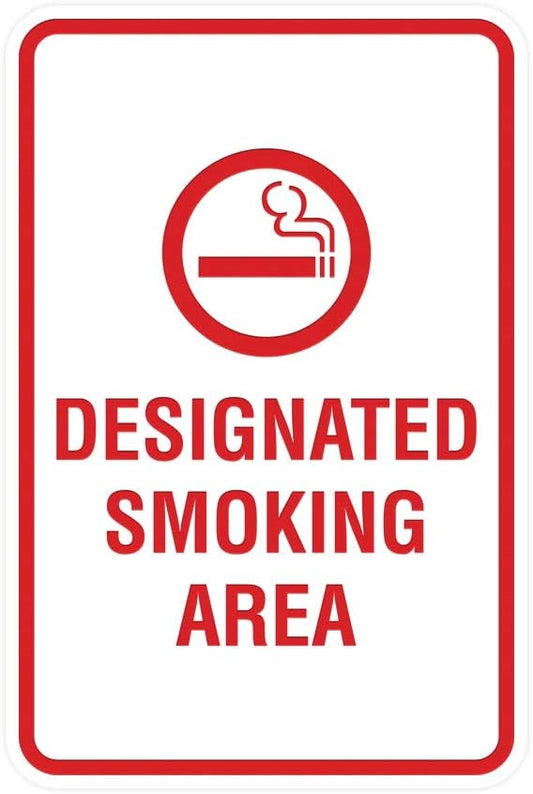Signs ByLITA Portrait Round Designated Smoking Area Sign with Adhesive Tape, Mounts On Any Surface, Weather Resistant, Indoor/Outdoor Use (White/Red) - Small