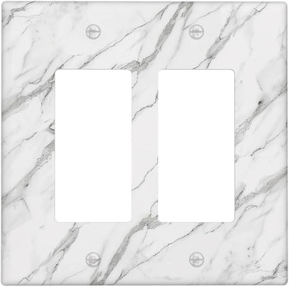 Decorative Outlet Covers Modern Grey Marble Texture 2 Gang Light Switch Cover Plate Double Rocker Wall Plates for Electrical Outlets Switch Plate Covers for Bedroom Kitchen Home Decor