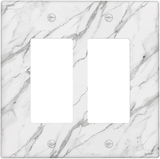 Decorative Outlet Covers Modern Grey Marble Texture 2 Gang Light Switch Cover Plate Double Rocker Wall Plates for Electrical Outlets Switch Plate Covers for Bedroom Kitchen Home Decor