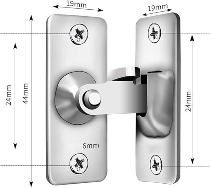 90 Degree Right Angle Door Lock Buckle Safety Door Lock Bolt, Stainless Steel Door Latch for Wooden Fences, Doors, Windows, Safety Sliding Door Latch… (Silver)
