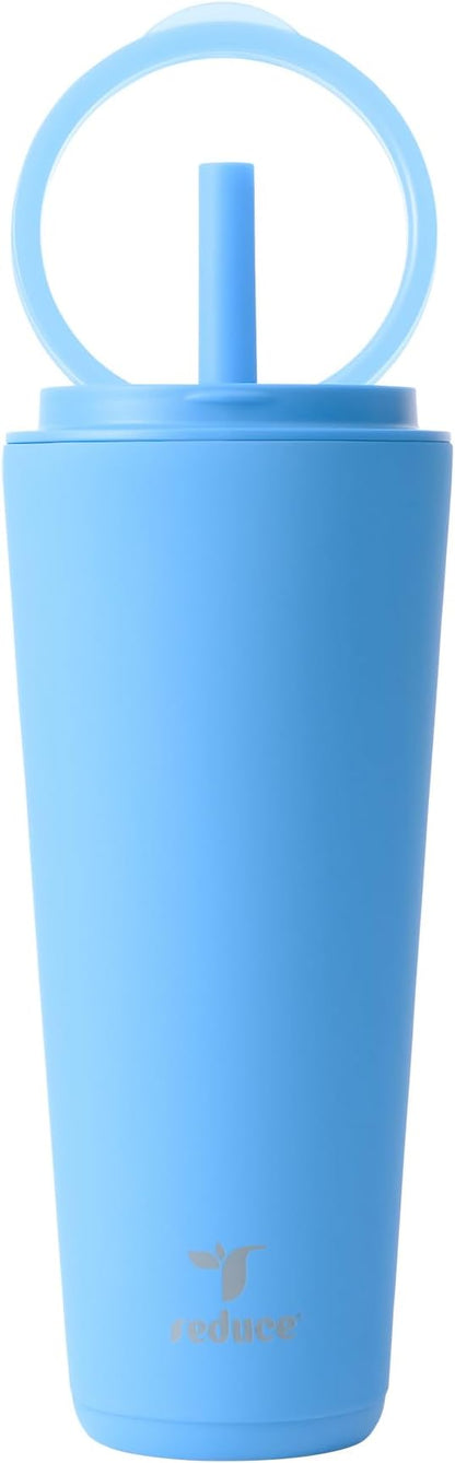 REDUCE Halo 32 oz Stainless Steel Vacuum Insulated Tumbler - Spill Proof Travel Mug with Flip Handle Lid - Keeps Drinks Cold for 32 Hrs - Dishwasher Safe - Cupholder Friendly - Oahu Blue