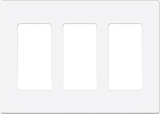EMITEVER 3-Gang Screwless Decorator Wall Plate Cover for Receptacle Outlet & Light Switch, Standard Size 4.53"H x 6.38"W, Unbreakable Thermoplastic Faceplate, UL Listed, Matte White 1-Pack