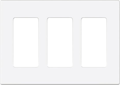 EMITEVER 3-Gang Screwless Decorator Wall Plate Cover for Receptacle Outlet & Light Switch, Standard Size 4.53"H x 6.38"W, Unbreakable Thermoplastic Faceplate, UL Listed, Matte White 1-Pack