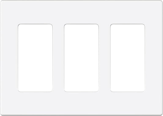 EMITEVER 3-Gang Screwless Decorator Wall Plate Cover for Receptacle Outlet & Light Switch, Standard Size 4.53"H x 6.38"W, Unbreakable Thermoplastic Faceplate, UL Listed, Matte White 1-Pack