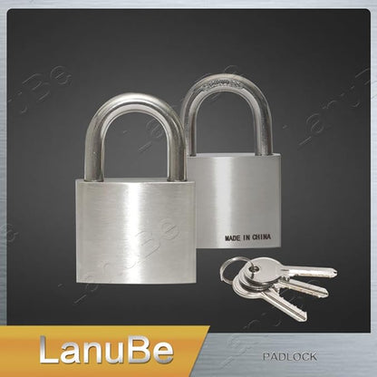 LanuBe 304 Stainless Steel Keyed Alike Padlocks for Outdoor use, Pin Tumbler Padlock, 2 inch Wide Body, Stainless Steel Body Normal Shackle, Pack of 2