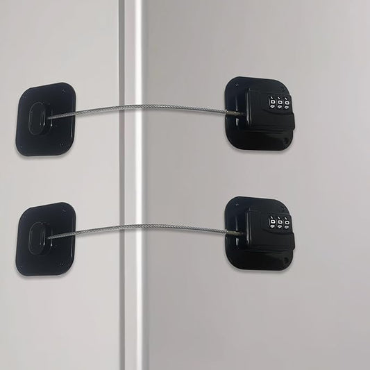 Heavy Duty Refrigerator Lock Cabinet Locks Child Safety Cabinet Locks Combination Fridge Lock for Cabinets Drawers Refrigerator (Black - 2Pack)