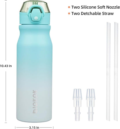 BJPKPK Insulated Water Bottle 25oz Stainless Steel Water Bottles with Straw and Carry Handle Double Wall Metal Thermal Flask,Sea Salt