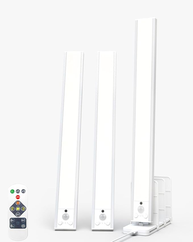 Under Cabinet Lighting Wireless with Remote, Rechargeable Under Cabinet Lights with Charging Station, 14 Inch Motion Sensor Light Indoor, 3 Color Temps & Dimmable for Kitchen, Closet, Hallway, 3-Pack