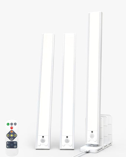 Under Cabinet Lighting Wireless with Remote, Rechargeable Under Cabinet Lights with Charging Station, 14 Inch Motion Sensor Light Indoor, 3 Color Temps & Dimmable for Kitchen, Closet, Hallway, 3-Pack