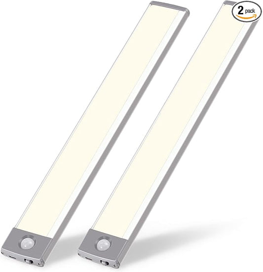 54-LED Under Cabinet Lights,USB Rechargeable Kitchen Night Light,Battery Operated Counter Closet Lighting,Wireless Motion Activated Light for Cabinets Cupboard Pantry(Warm Light 2Pack
