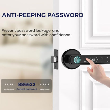 Smart Door Knob & Handle-Fingerprint Door Lock- Keyless Entry Door Lock with Key & Keypad, Bluetooth App Control, Touchpad Control, Privacy & Passage Modes for Home, Bedroom, Office, Apartment