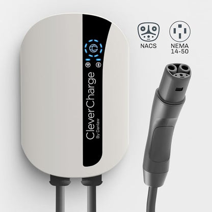 CleverCharge EV-111A Wi-Fi Enabled Level 2 EV Charger, NEMA 14-50 EVSE with NACS Connector & CleverKey AI, Up to 40A / 240V, UL/Energy Star Rated, 25ft Cable, Soft White