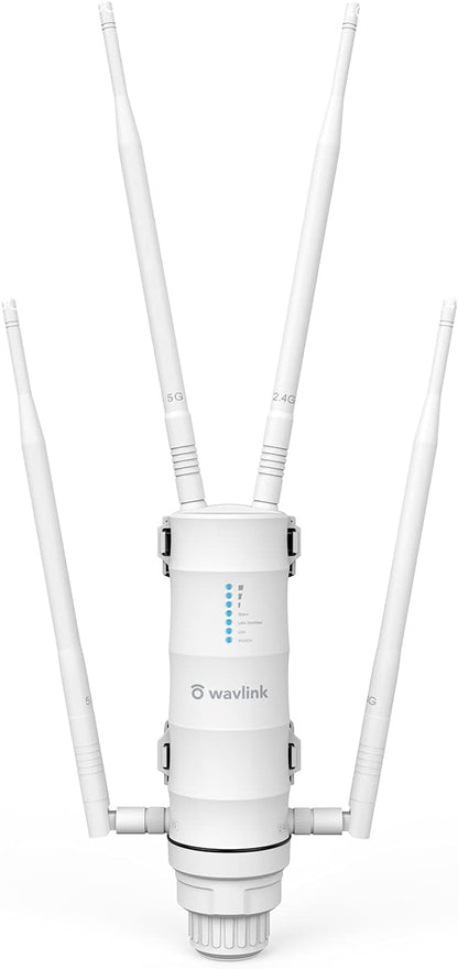 WAVLINK AC1200 Outdoor WiFi Extender, 2025 Long Range Dual Band 2.4GHz+5GHz Weatherproof WiFi Access Point with POE, High Power Signal Booster, Router/AP/Repeater Mode, 4x7dBi Antennas for Home & Yard