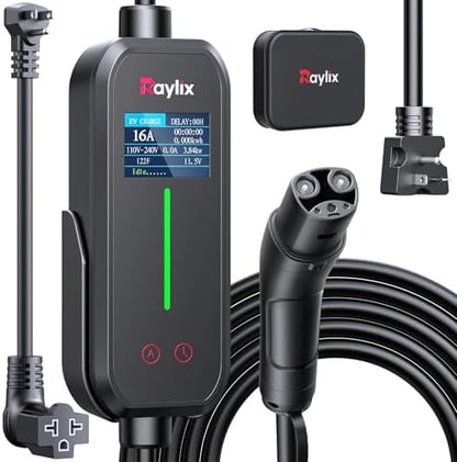 12A-16A Level 1&2 Charger for Tesla Adjustable Current, Delay Charge & Smart Display NACS Mobile/Home Charger, 21ft Mobile Connector Cable for Model X/Y/3/S/Cybertruck, NEMA 6-20/5-15 Plug, 110-240V
