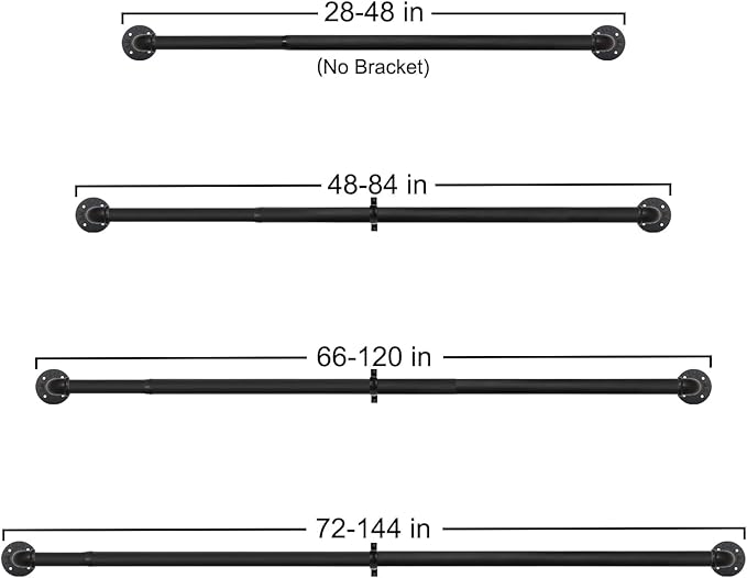 Refrze 2 Pack Curtain Rods for Windows 34 to 48 Inch, Industrial Curtain Rods Wrap Around, Heavy Duty for Bedroom & Outdoor, 34-48", "Black Curtain rod