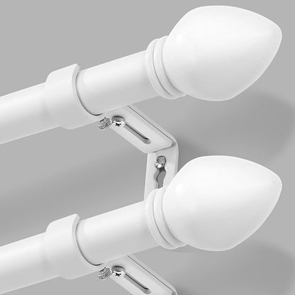 Curtain Rods for Windows 16 to 92 inches, Curtain Rod Max Adjustable Length to 104 in, Drapery Rod 1 inch Diameter with Modern Knobs Finials (White, 16" to 92" - Set of 2)