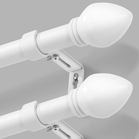 Curtain Rods for Windows 16 to 92 inches, Curtain Rod Max Adjustable Length to 104 in, Drapery Rod 1 inch Diameter with Modern Knobs Finials (White, 16" to 92" - Set of 2)