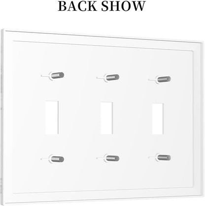 Decorative Switch Plates Modern White Gray Marble 3 Gang Wall Plate Triple Toggle Light Switch Cover Faceplate Electrical Wall Panels for living Room Bathroom Decor