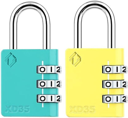 XD35 Combination Lock, 3-Digit Padlock for School Gym Sports LockerLock, Fence, Toolbox, Case, Hasp Storage (2-Pack, Emerald, Yellow)