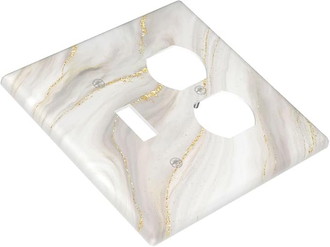 White Grey Gold Marble Simple Tiles Wallplates 1 Toggle 1 Duplex Switch Plate Electrical GFCI Faceplate Decorative Light Switch Covers for Bathroom Kitchen Decor