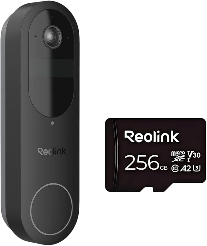 REOLINK Video Doorbell (Battery) 256GB microSD Card Bundle, 1:1 Head-to-Toe View, 2.4/5 GHz WiFi, Person/Vehicle/Package Detection, No Monthly Fees