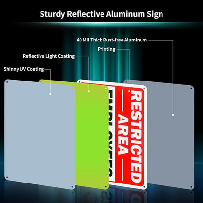 4 Pack Restricted Area Employees Only Sign, 10"x 7" .040 Rust Free Aluminum – Reflective, UV Protected and Weatherproof