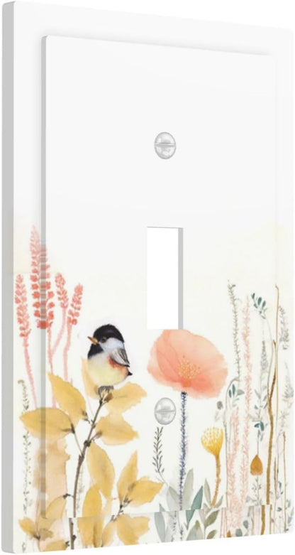 Decorative Light Switch Cover Colorful Floral Watercolour Cuddly Bird 1 Gang Single Toggle Device Electrical Faceplate Switchplates Decorator Outlet Wall Plate For Bed Room Living Room