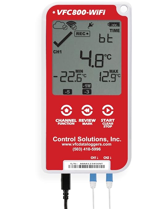 Control Solutions VFC800 Temperature Data Logger (VFC800-WiFi 10Ft Dual Probe)