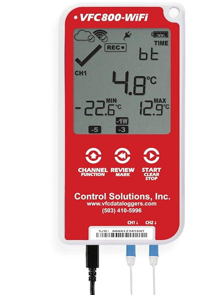 Control Solutions VFC800 Temperature Data Logger (VFC800-WiFi 10Ft Dual Probe)