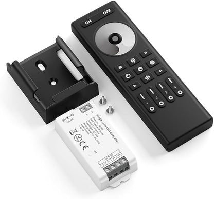 COB Single Color RF 2.4GHz Wireless Remote RC01RFB & C01RF Tuya Controller Kit, 4 Zones Group Control PWM Single Color (+V -V) 2pin LED Strip Light Controller DC5V DC12V DC24V Max 12A