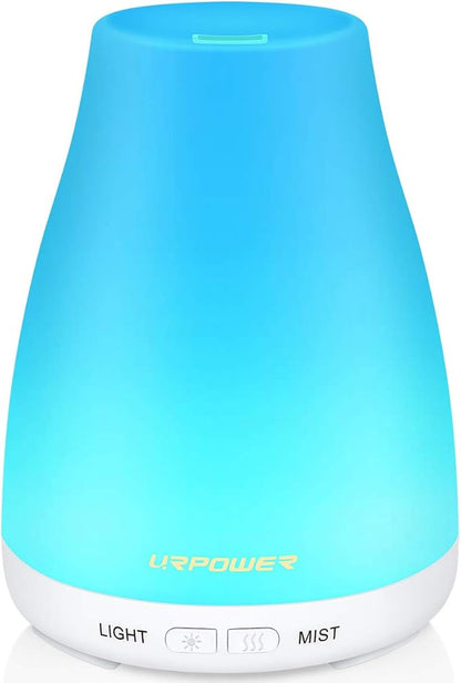 URPOWER 2nd Version Essential Oil Diffuser with Adjustable Mist Mode Waterless Auto Shut-Off and 7 Color LED Lights for Home Office, One Size (Pack of 1), White