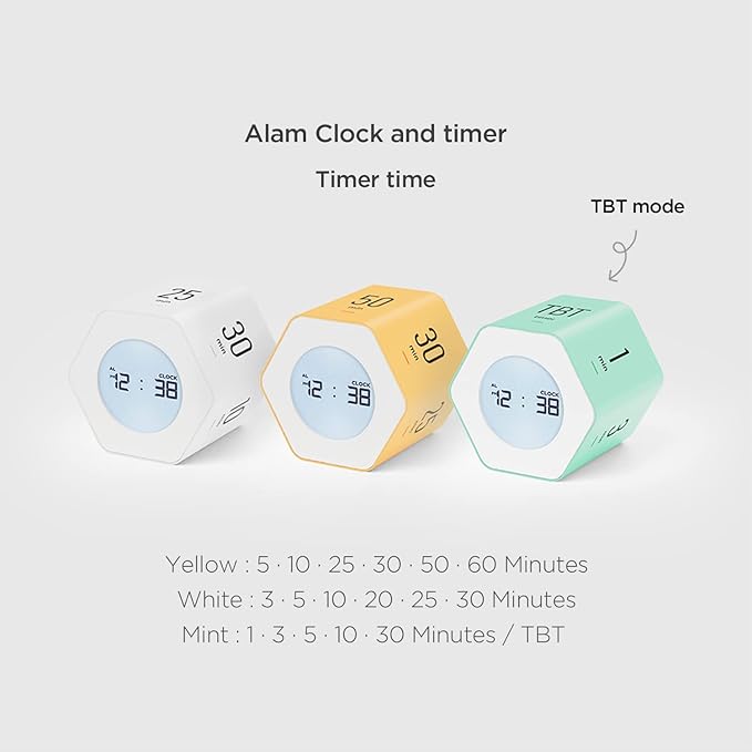 mooas Multi-Hexagon Clock Cube, Digital Clock, Pomodoro Timer, Backlit Display 12/24H Mode Count up & Countdown Timer, Rotating Various Time Presets for Classroom, Gym, Kitchen (Mint)