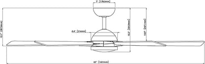 Rotary Indoor and Outdoor 5-Blade 65in Smart Home Ceiling Fan in Matte Black Brushed Nickel with 2700-3000-4000-5000K Selectable LED Light Kit and Remote Control works with iOS or Android WAC App