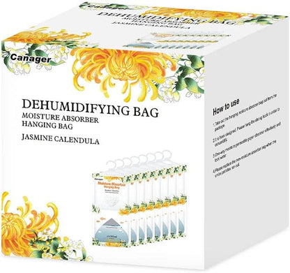 CANAGER Hanging Moisture Absorber, Jasmine Calendula Moistureproof Hanging Bag，Dehumidifier Bag (8 packs) Hanging Closet Dehumidifier Bags, Moisture Absorb 12.5 oz