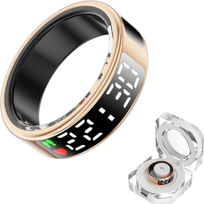 Smart Ring Health with LED Display Screen, Activity Tracker/Heart Rate/SpO2/Sleep/Step, Bluetooth Connection Smart Rings for Women Men, IP68 Waterproof Smart Ring for iPhone & Android (Gold, 8)