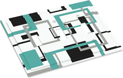 Geometric Turquoise Black Gray Modern Abstract Boho Decorative Switch Plates 3 Gang Wall Plate Triple Toggle Light Switch Cover Faceplate Electrical Wall Panels for Office Nursery Decor