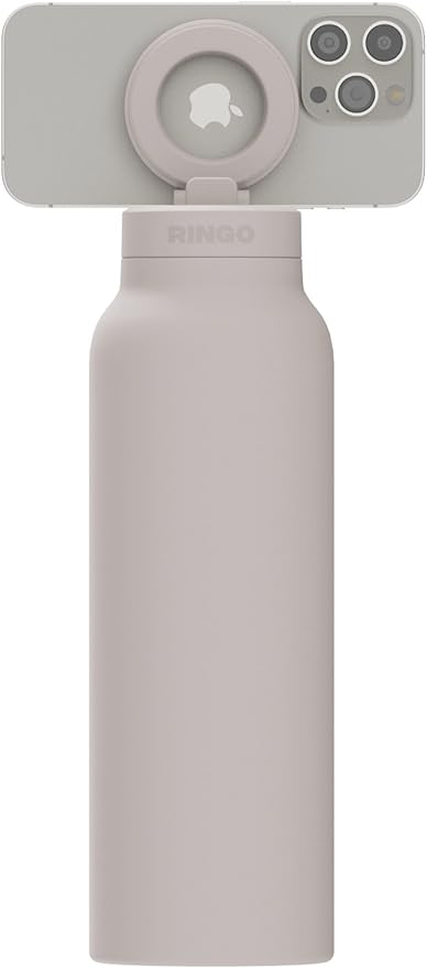 Ringo PRO Water Bottle with Magnetic Phone Mount & Sip Straw Lid - Insulated Stainless Steel Bottle for Workouts, Content Creation, Navigation & Facetime on the Go, 12Hrs Hot/24Hrs Cold Ivory-24oz