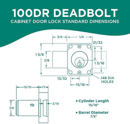 Olympus Lock 100DR Deadbolt Lock | 7/8” Chrome Key US26D | NATL KA101 Easily Rekeyable Cabinet Door Lock, Keyed Alike | Grade 1 Door Locks with Keys | Deadbolt Cabinet Locks | Cabinet Lock for Doors