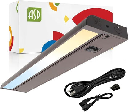 ASD Swivel LED Under Cabinet Lighting Bronze, 18 Inch 8W, Hardwired or Plug-in, 2700K/3000K/4000K, Hi/Low Switch, Rotatable Lens, Dimmable Linkable Under Counter Light for Kitchen, ETL & Energy Star