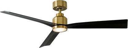 WAC F-003L-SB/MB Clean 52" Outdoor Ceiling Fan with LED Lights and Remote, Soft Brass Matte Black