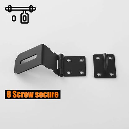 JQK Door Hasp Latch 90 Degree, Stainless Steel Safety Angle Locking Latch for Push/Sliding/Barn Door, 1.5mm Thickness Matte Black, 4 Inch, DH901-PB