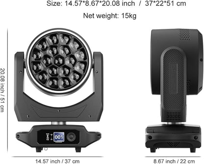SHEHDS 19x40W LED Moving Head Light, RGBW LED Stage Light with RGB Ring Effects, with Zoom, Beam Effect, 360° Rotation, for Outdoor Concert Performance, Theater, School Show