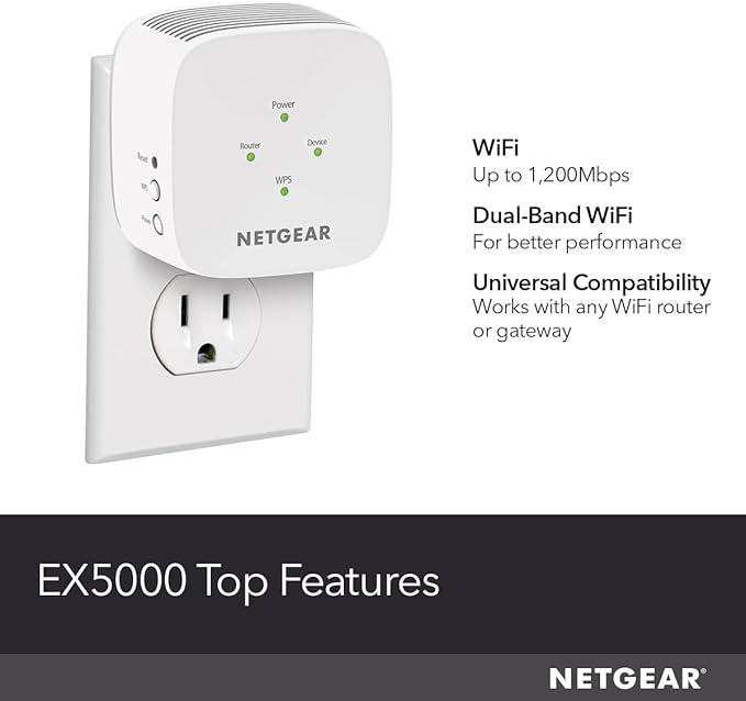NETGEAR WiFi Mesh Range Extender (EX5000) - Covers up to 1,000 sq.ft. and 15 Devices with AC1200 Dual Band Wireless Signal Booster & Repeater (up to 1200 Mbps Speed) – Compact Wall Plug Design